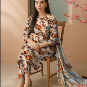 Nishat 3 Piece 3d Printed Khaddar (brown)