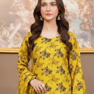 2 Piece Linen yellow with black digital printing