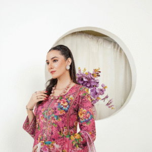 2 Piece Linen red with multicolor digital printing