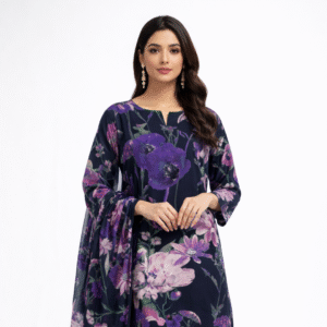 2 Piece Linen black with blue digital printing