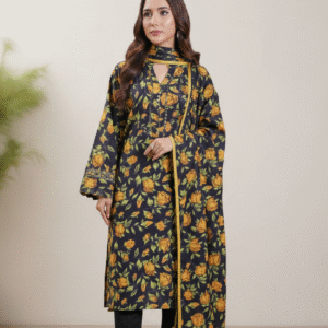 2 Piece Linen black with orange digital printing